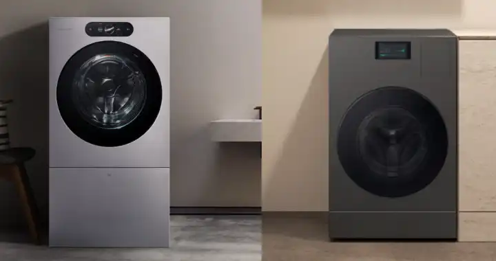 왼쪽에 LG 세탁건조기, 오른쪽에 삼성 세탁건조기